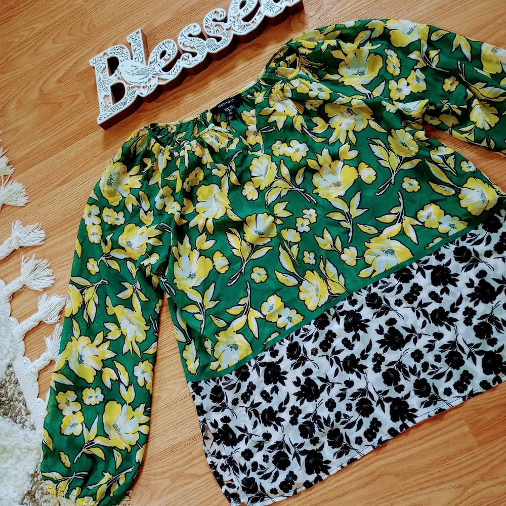 Karen Kane green/yellow citrus floral chiffon peasunt tunic blouse top size XL - Picture 6 of 13